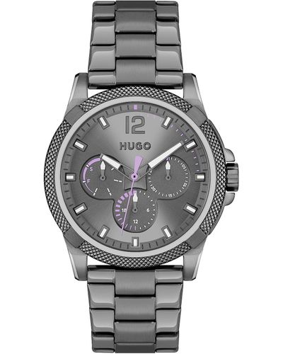 HUGO Multi Zifferblatt Quarz Uhr für #Impress mit Edelstahlarmband - Grau