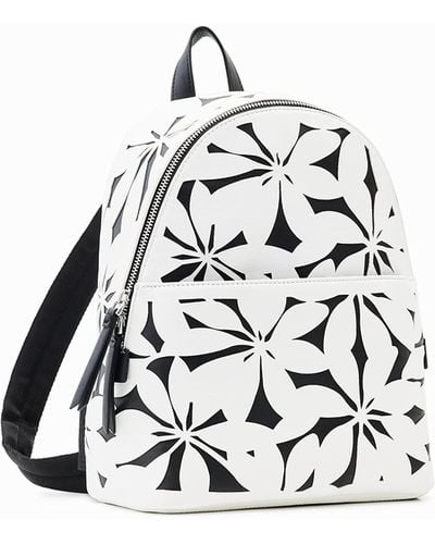 Desigual Small Backpack With Die-cut Flowers - White
