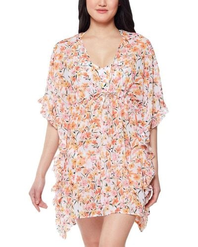 Jessica Simpson S Ummer Dreaming Frill Side Chiffon Cover-up Sunset Multi Lg - Pink