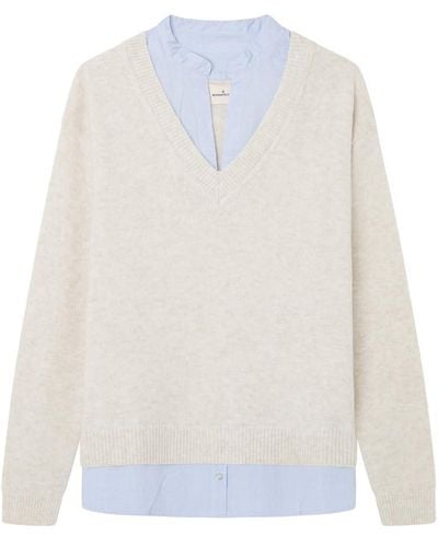 Springfield Vneck Sweater with Faux Mao Shirt Attached Suéter - Blanco