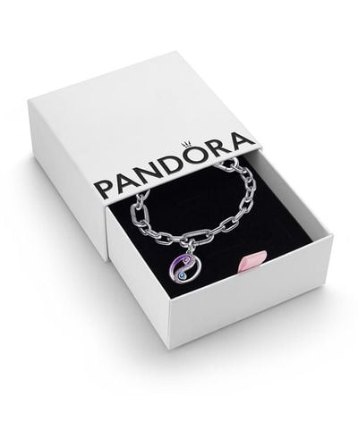 PANDORA Sterling Silver Yin & Yang Medallion Charm In Purple And Blue And Link Chain Bracelet - Jewellery Set With Gift - Black
