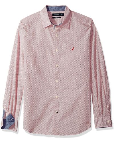 Nautica Classic Fit Long Sleeve Print Pattern Shirt Hemd mit Button-Down-Kragen - Pink