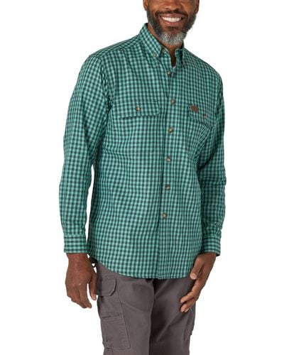 Wrangler Riggs Workwear Camicia da Lavoro a Quadri Foreman a iche Lunghe Button-Down - Verde