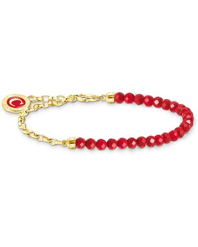 Thomas Sabo Member Charm-Armband rote Beads und Gliederelemente vergoldet 925 Sterlingsilber