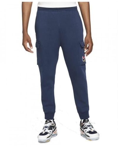 Nike S Cargo Fleece Sweatpant Court Jog Pant Multi Swoosh Pant DQ3946 New - Bleu
