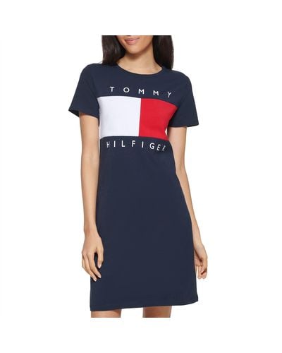 Tommy Hilfiger S T-shirt –short Sleeve Cotton Summer Dresses For Casual - Blue
