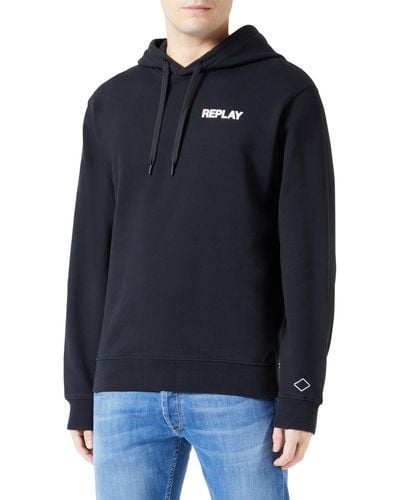 Replay Men's Hoodie With Zip Made Of Cotton - Blue