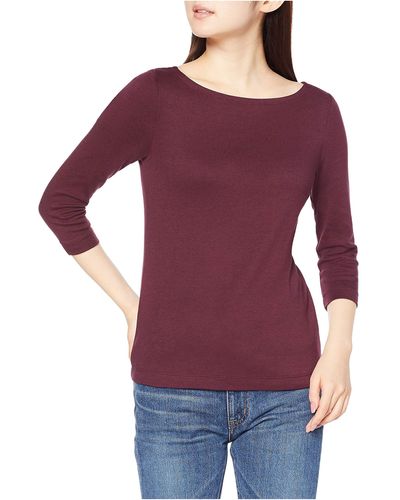 Amazon Essentials Slim-fit 3/4 Sleeve Solid Boatneck T-shirt - Purple