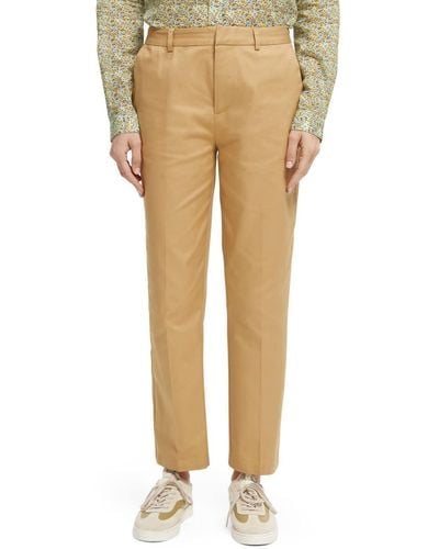 Scotch & Soda Maison Abott-mid Rise Tapered Chino In Organic Cotton Trousers - Natural