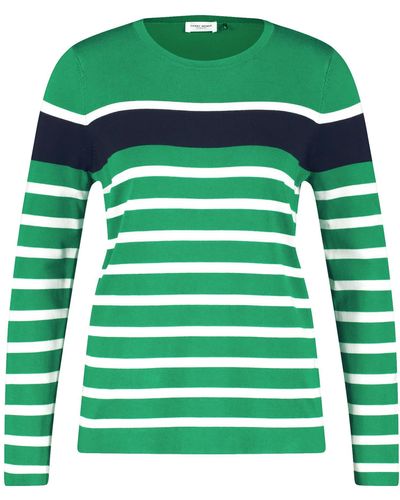 Gerry Weber Softer Pullover mit modischen Streifen Langarm gestreift Vibrant Green/Offwhite Striped 38 - Grün