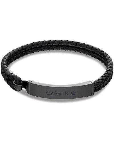 Calvin Klein Jewellery Ionic Plated Black Steel And Black Leather Bracelet