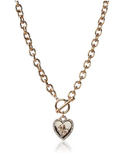 Guess S Pave Framed Heart Toggle Necklace with 4 G Logo Silver/Gold/Crystal One Size - Mettallic