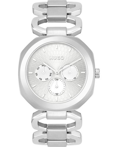 HUGO Analog Quarz Uhr mit Edelstahl Armband 1540149 - Weiß