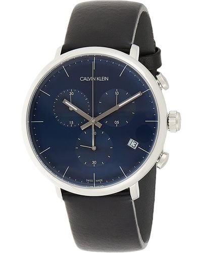 Calvin Klein Erwachsene Chronograph Quarz Uhr mit Leder Armband K8M271CN - Blau