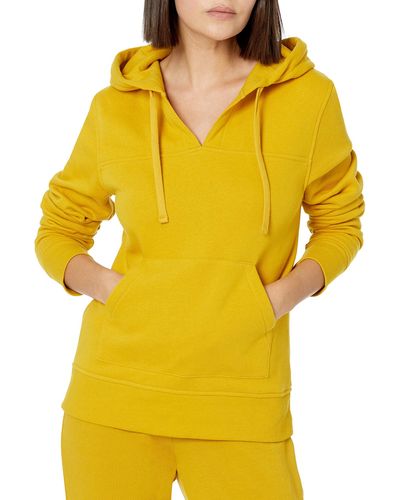 Amazon Essentials Classic-fit Long-sleeve Open V-neck Hooded Sweatshirt - Yellow