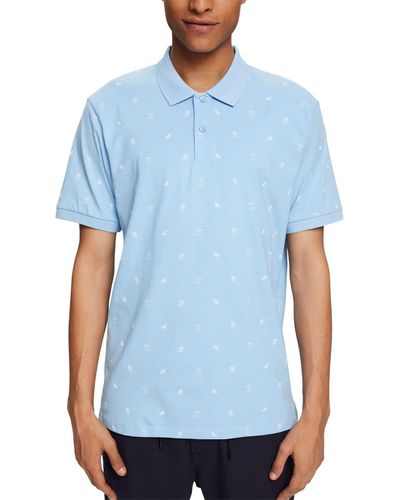 Esprit Jersey-Poloshirt mit Print - Blau