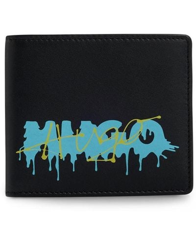 HUGO Leather Billfold Wallet With Double Logo - Black