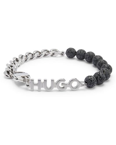 HUGO E-VULCANO-BRA Logo-Armband aus Metall mit Kette und Lavasteinen Silber Stck - Mettallic
