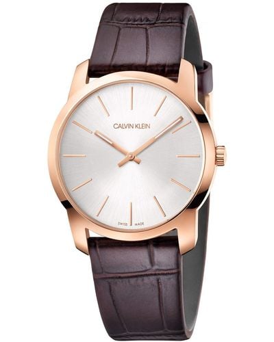 Calvin Klein Erwachsene Analog-Digital Quarz Uhr mit Leder Armband K2G226G6 - Grau
