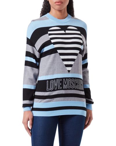 Love Moschino Iche Lunghe con Logo Seasonal Heart And Institutional Maglione - Blu