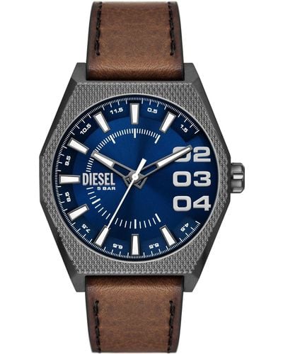 DIESEL Scraper Quartz Three Hand Leather Watch 44mm - Blue