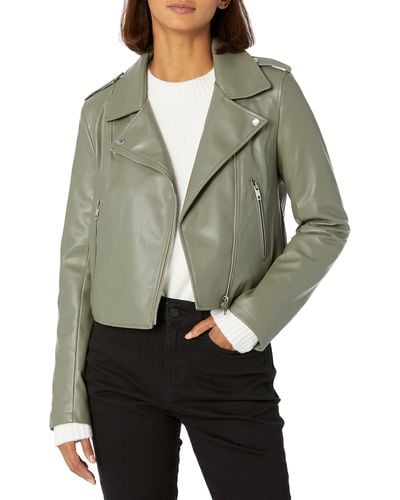 The Drop Heather Faux Leather Moto Jacket Olive - Green