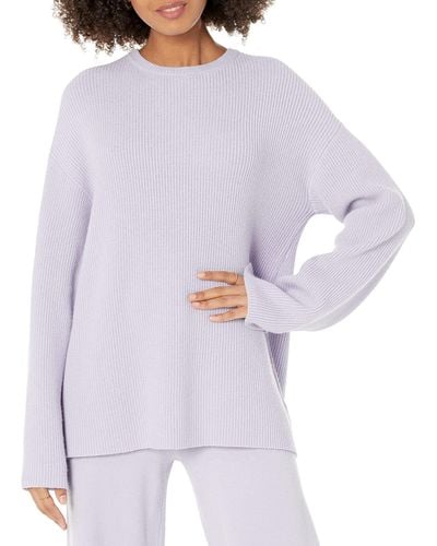The Drop Alice Jersey Acanalado con Cuello Redondo y Abertura en la Espalda Pullover-Sweaters - Morado