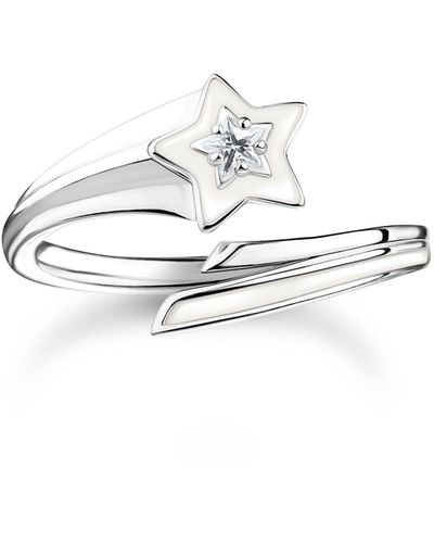 Thomas Sabo Ring Stern mit weißen Steinen und weißer Kaltemaille Silber 925 Sterlingsilber