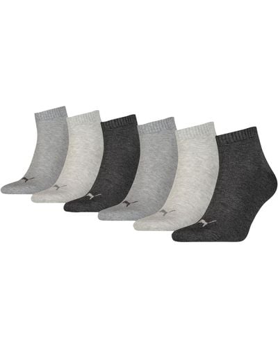 PUMA Uniseks Plain Quarter-sokken 6 Paar Voor - Grijs