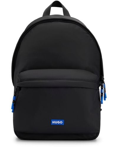 HUGO Twill Backpack With Blue Logo Label - Black