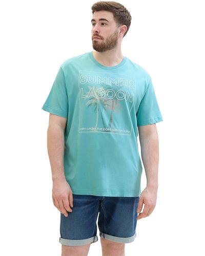 Tom Tailor Plussize Basic T-Shirt mit Sommer-Prints - Blau