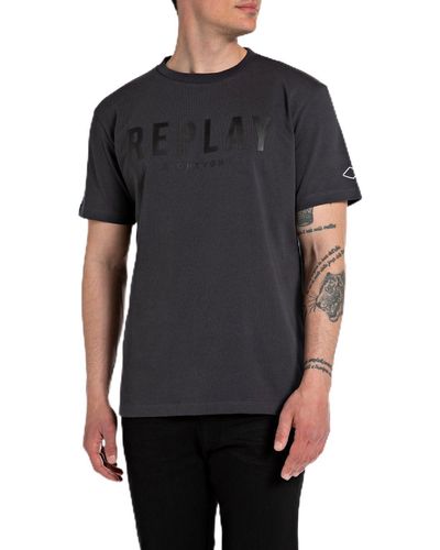 Replay T-Shirt Kurzarm Rundhalsausschnitt mit Logo - Schwarz