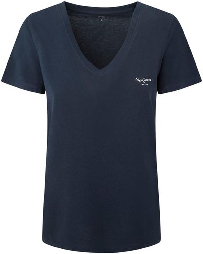 Pepe Jeans Lorette V Neck T-Shirt - Blau