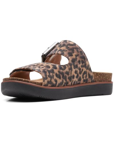 Clarks Elayne Ease Suede Sandals In Leopard Print Standard Fit Size 51⁄2 - Brown