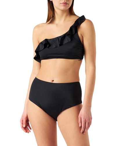 Iris & Lilly Padded One Shoulder High Waist Bikini Set - Black