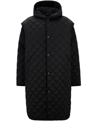 HUGO Water-repellent Quilted Coat With Detachable Sleeves - Black