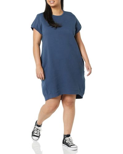 Goodthreads Heritage Fleece Short-sleeve Cocoon Dress With Pockets - Blue