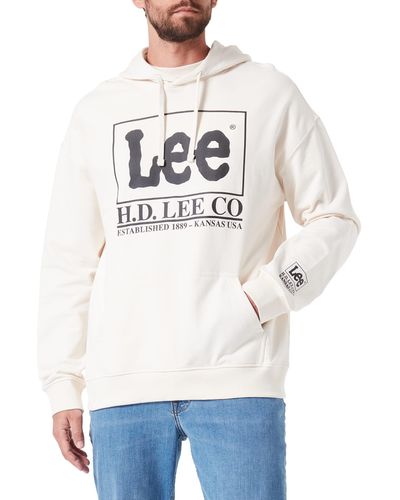 Lee Jeans Felpa con Cappuccio con Logo Largo - Bianco