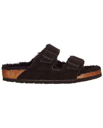 Birkenstock Arizona Fur Suede Black Sandals 10.5 Uk - Brown