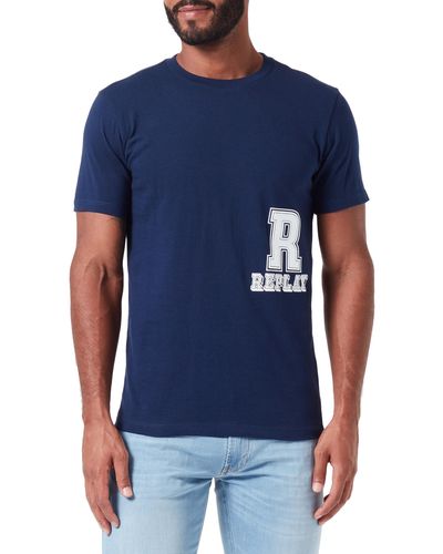 Replay T-Shirt ches Courtes Col Rond Logo - Bleu