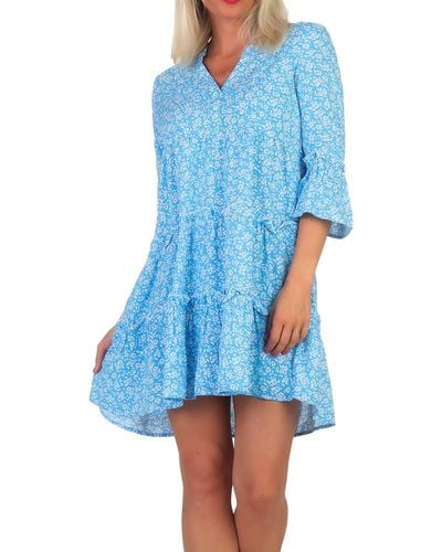 Vero Moda Viskose Mini-Kleid Tunika 3/4 Arm VMEasy Joy mit Blumenprint 10297359 Bonnie Blue Vola XL - Blau