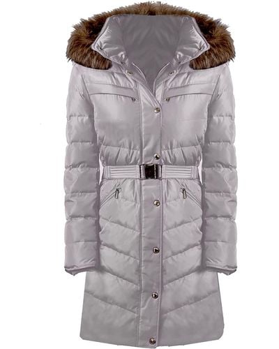 Michael Kors Michael Nickel Light Gray Belted 3/4 Belted Puffer Coat - Grau