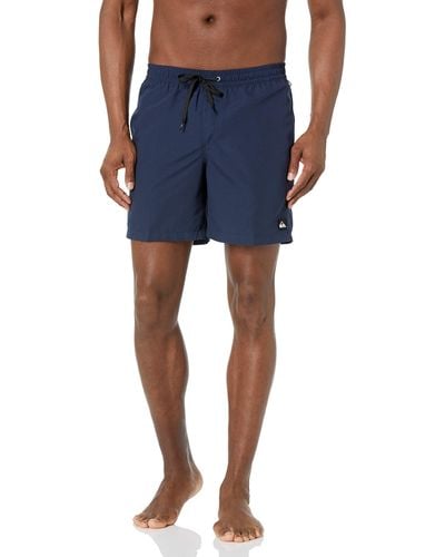 Quiksilver Mens Solid Elastic Waist Volley Boardshort Swim Trunk Bathing Suit Board Shorts - Blue