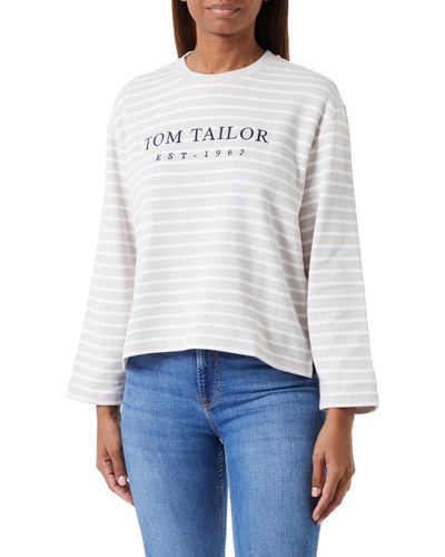 Tom Tailor 1038179 Sweatshirt mit Streifen & Print - Weiß