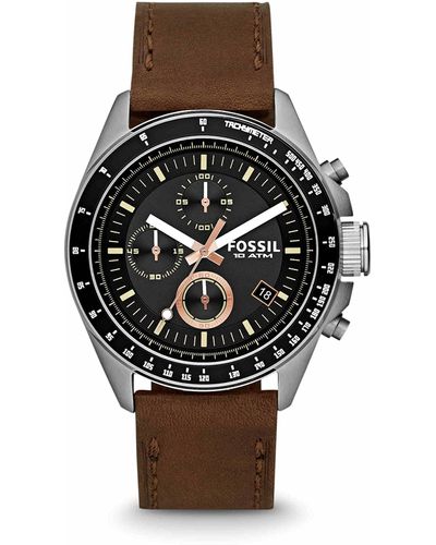 Fossil Decker Chronograph Brown Leather Watch - Multicolour