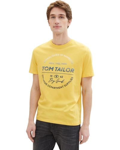 Tom Tailor Basic Crewneck T-Shrt mit Logo-Print aus Baumwolle - Gelb