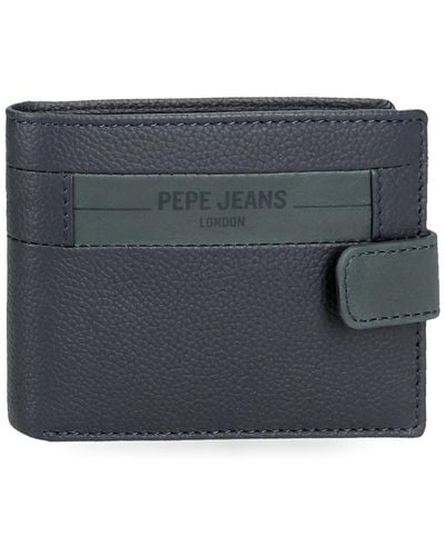 Pepe Jeans Checkbox Horizontal Wallet With Click Closure Blue 11 X 8.5 X 1 Cm Leather