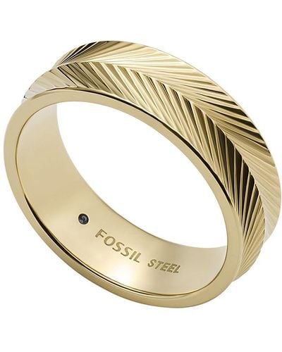 Fossil Ring Harlow Linear Texture Gold-Tone Edelstahlband - Mettallic