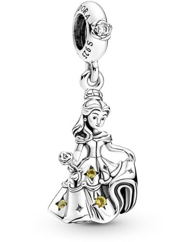 PANDORA Disney Belle Dangle With Blazing Yellow Crystal And Clear Cubic Zirconia - White