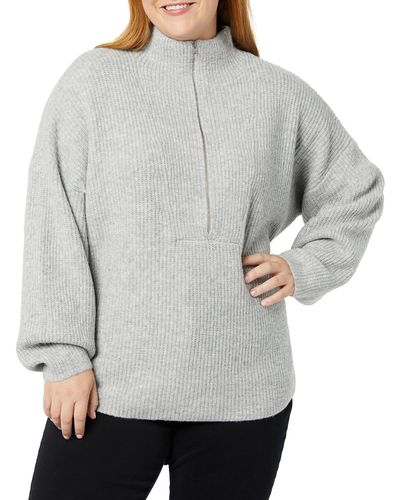 Amazon Essentials Stretch-Pullover aus mittelgrobem Strick mit halblangem Reißverschluss und Polokragen - Grau